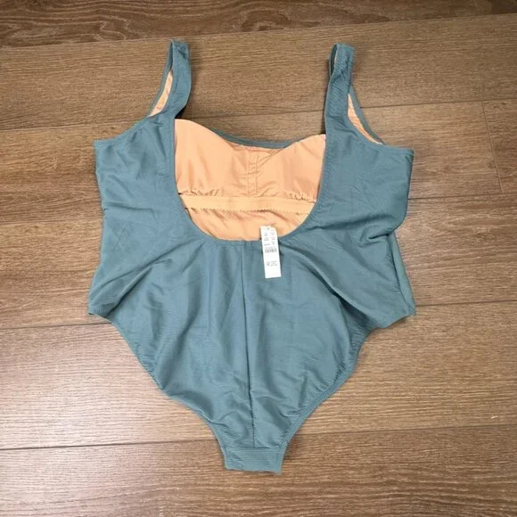 J. Crew Ribbed Square-Neck One-Piece Swimsuit Teal Size 22 NWT Summer Beach - Picture 6 of 11